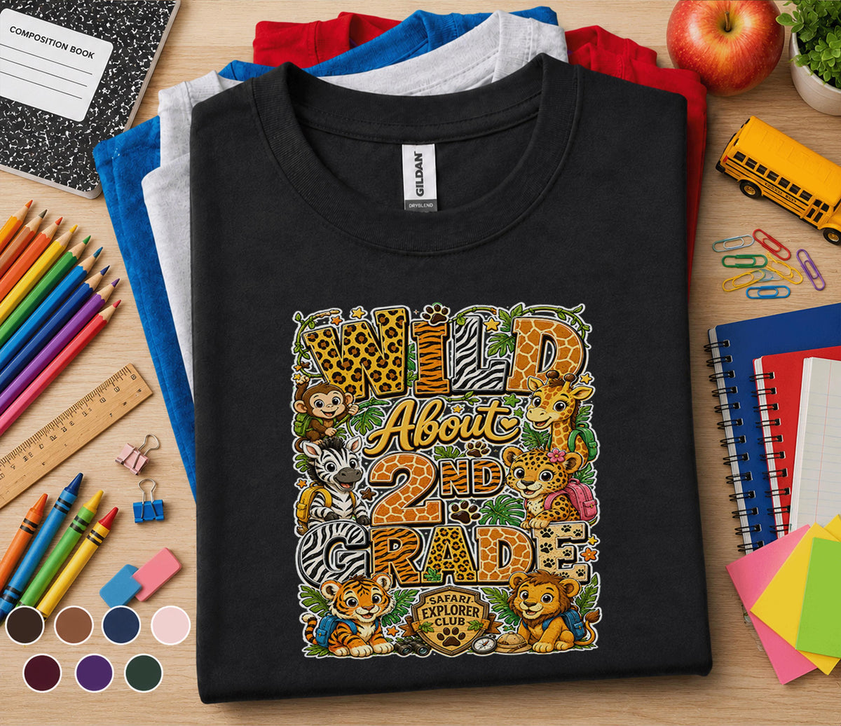 Wild About 2nd Grade Shirt, Safari Second Grade Back to School Shirt