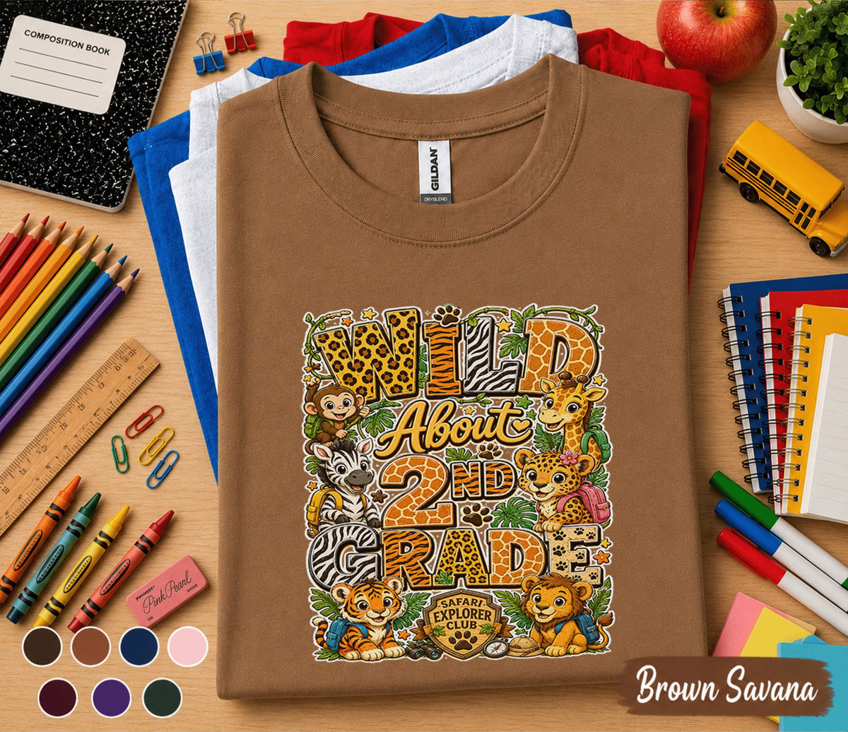 Wild About 2nd Grade Shirt, Safari Second Grade Back to School Shirt, Jungle Animals First Day of School Tee, 2nd Grade Student Gift Kids