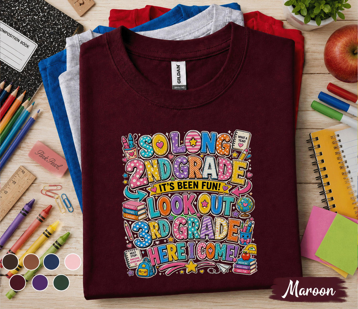 So Long 2nd Grade It's Been Fun Shirt, Hello 3rd Grade Here I Come Tee, Last Day of School Shirt, Back to School Third Grade Student Gift