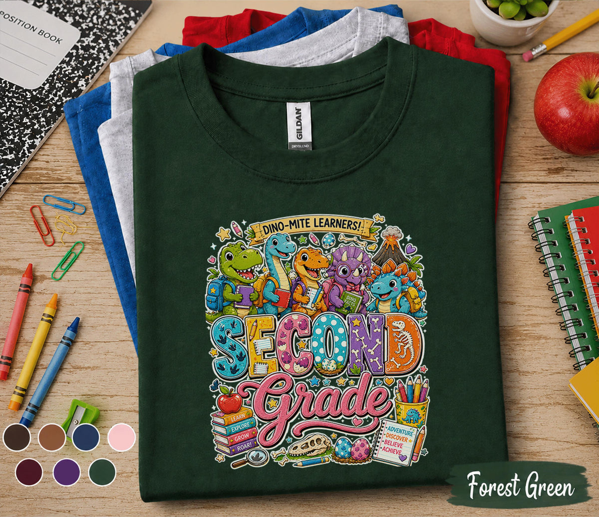 Second Grade Dinosaur Shirt, Dino Mite Learners Back to School Tee, 2nd Grade Student Shirt, Dinosaur School Shirt, First Day of School Gift