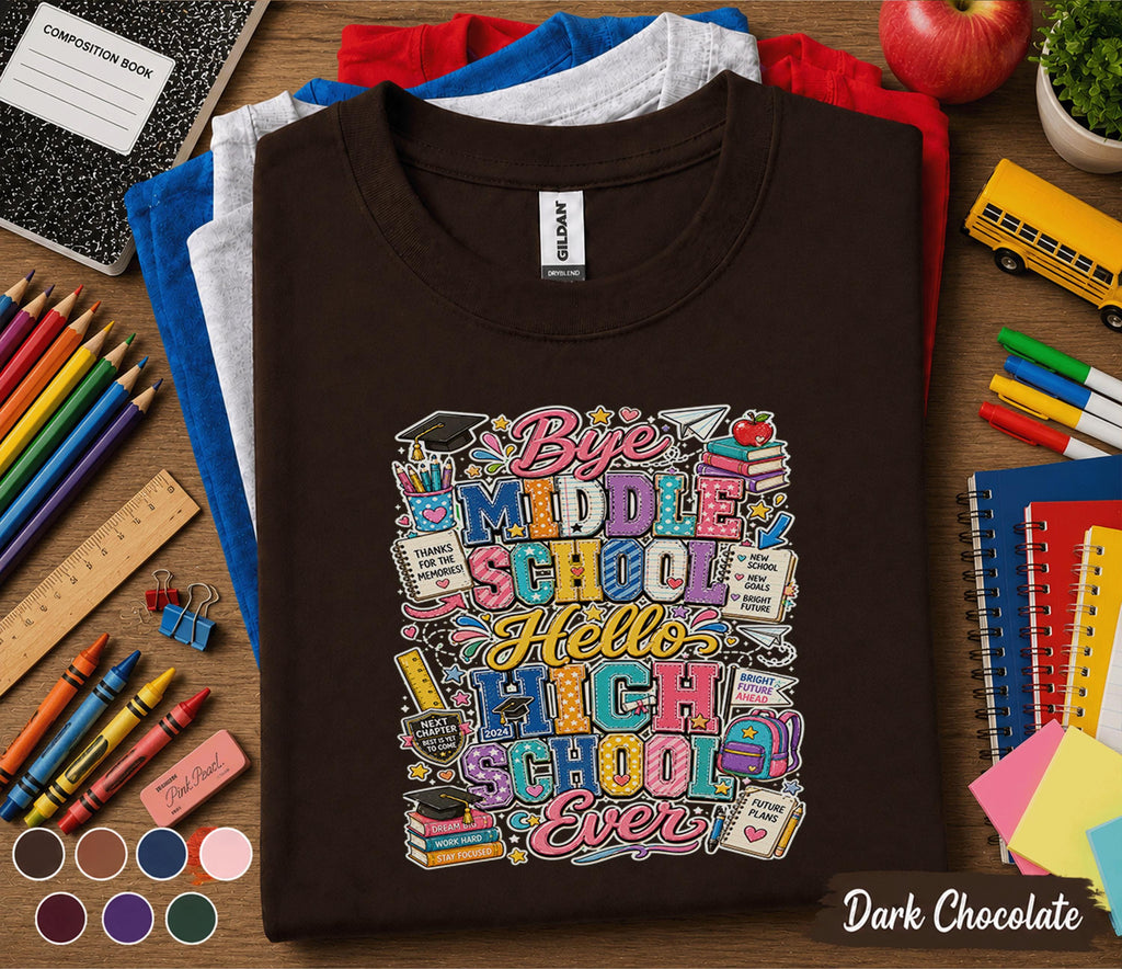 Bye Middle School Hello High School Shirt, Last Day of Middle School Tee, First Day High School Shirt, Graduation Gift for Freshman Student