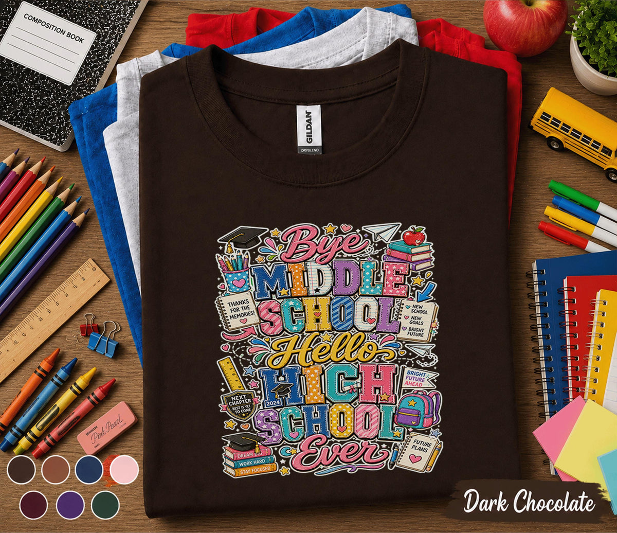 Bye Middle School Hello High School Shirt, Last Day of Middle School Tee, First Day High School Shirt, Graduation Gift for Freshman Student