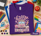 Hello Kindergarten Shirt, First Day of Kindergarten Tee, Cute Pink School Bus Back to School Shirt, Kindergarten Girl Outfit, School Gift