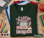 Hello Kindergarten Shirt, First Day of Kindergarten Tee, Cute Pink School Bus Back to School Shirt, Kindergarten Girl Outfit, School Gift