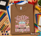 Hello Kindergarten Shirt, First Day of Kindergarten Tee, Cute Pink School Bus Back to School Shirt, Kindergarten Girl Outfit, School Gift