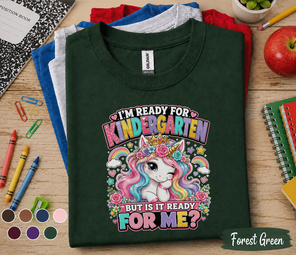 I'm Ready for Kindergarten Shirt, Unicorn Back to School Tee, Cute First Day of Kindergarten Shirt, Rainbow Unicorn Kids School Shirt