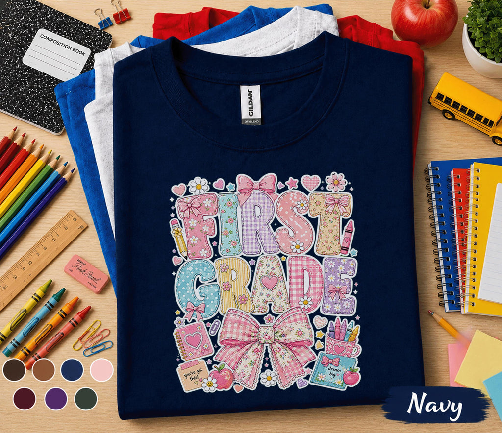 1st Grade Shirt, Cute First Grade Bow Shirt, First Day of School Tee for Girls, Back to School Shirt, Floral First Grade Outfit Gift Teacher