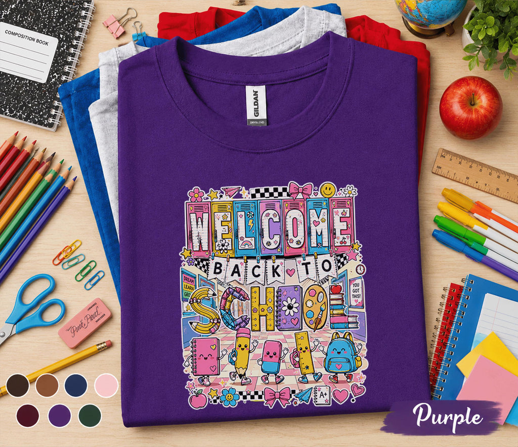 Welcome Back to School Shirt, Cute First Day of School Tee, Colorful School Supplies Shirt, Teacher Student Gift, Back to School Apparel