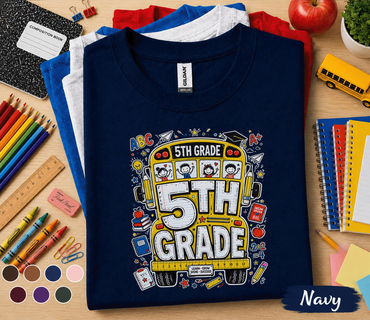 5th Grade Back to School Shirt, First Day of 5th Grade Tee, School Bus Student Shirt, Fifth Grade Kids Gift, Elementary School Apparel