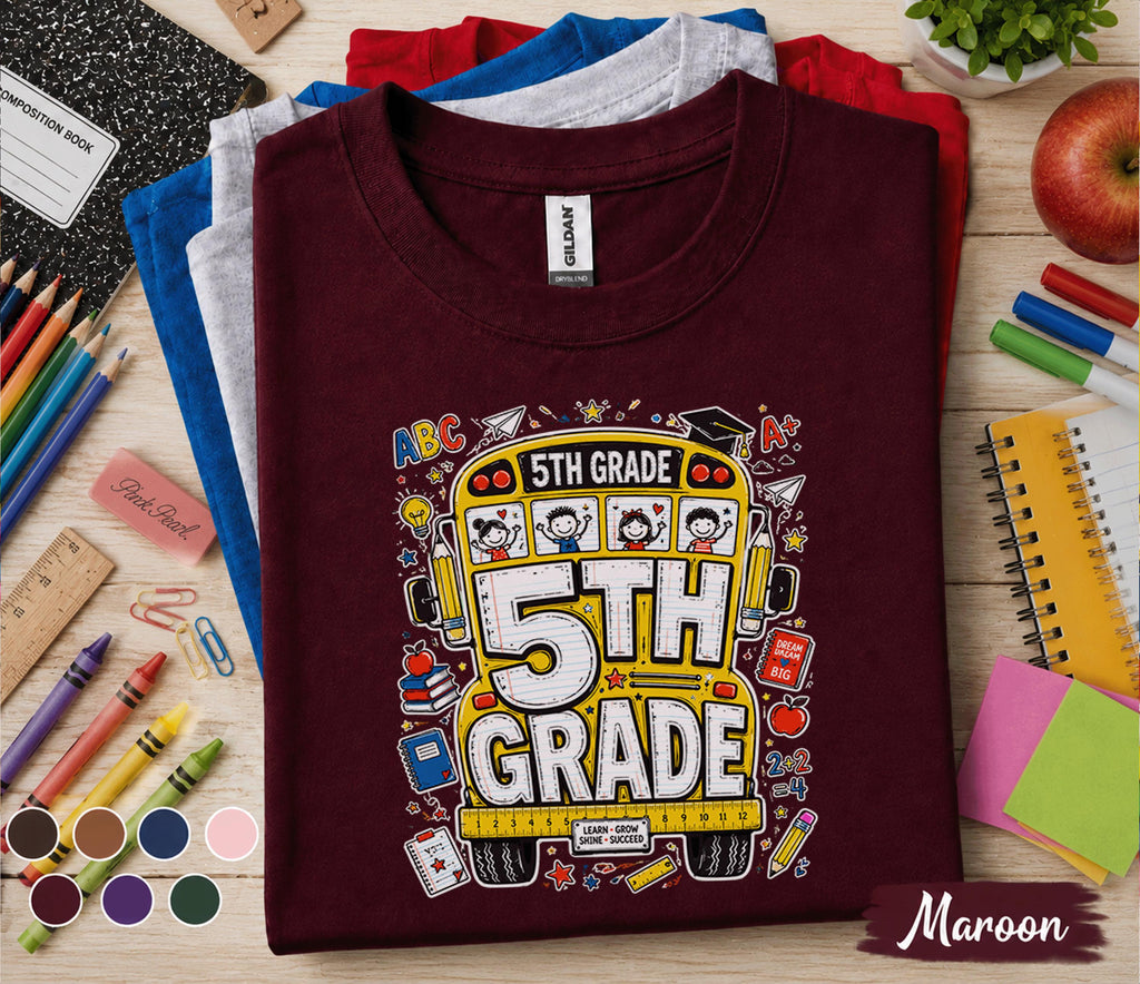 5th Grade Back to School Shirt, First Day of 5th Grade Tee, School Bus Student Shirt, Fifth Grade Kids Gift, Elementary School Apparel