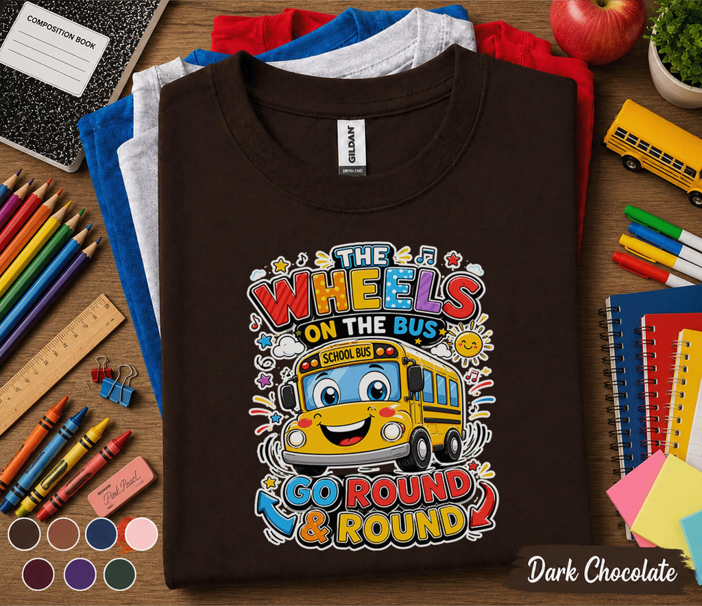 The Wheels on the Bus Go Round Shirt, Back to School Bus Tee, Cute School Bus Kids Shirt, First Day of School Gift, Preschool Kindergarten