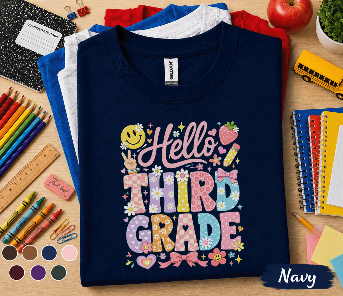 Hello Third Grade Shirt, 3rd Grade Back to School Tee, Cute First Day of Third Grade Shirt, Elementary Student Gift, Floral School Apparel