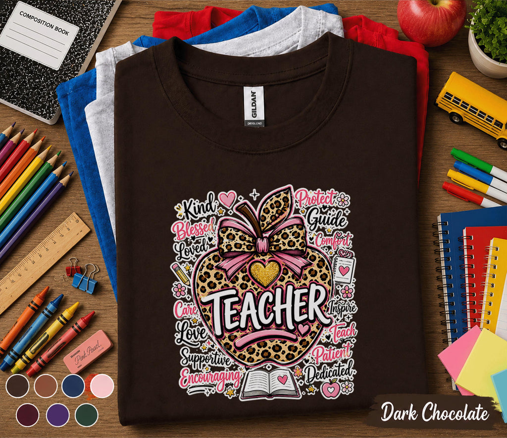 Teacher Apple Shirt, Back to School Teacher Tee, Leopard Apple Teacher Gift Shirt, Cute Teacher Appreciation Shirt, Classroom Educator