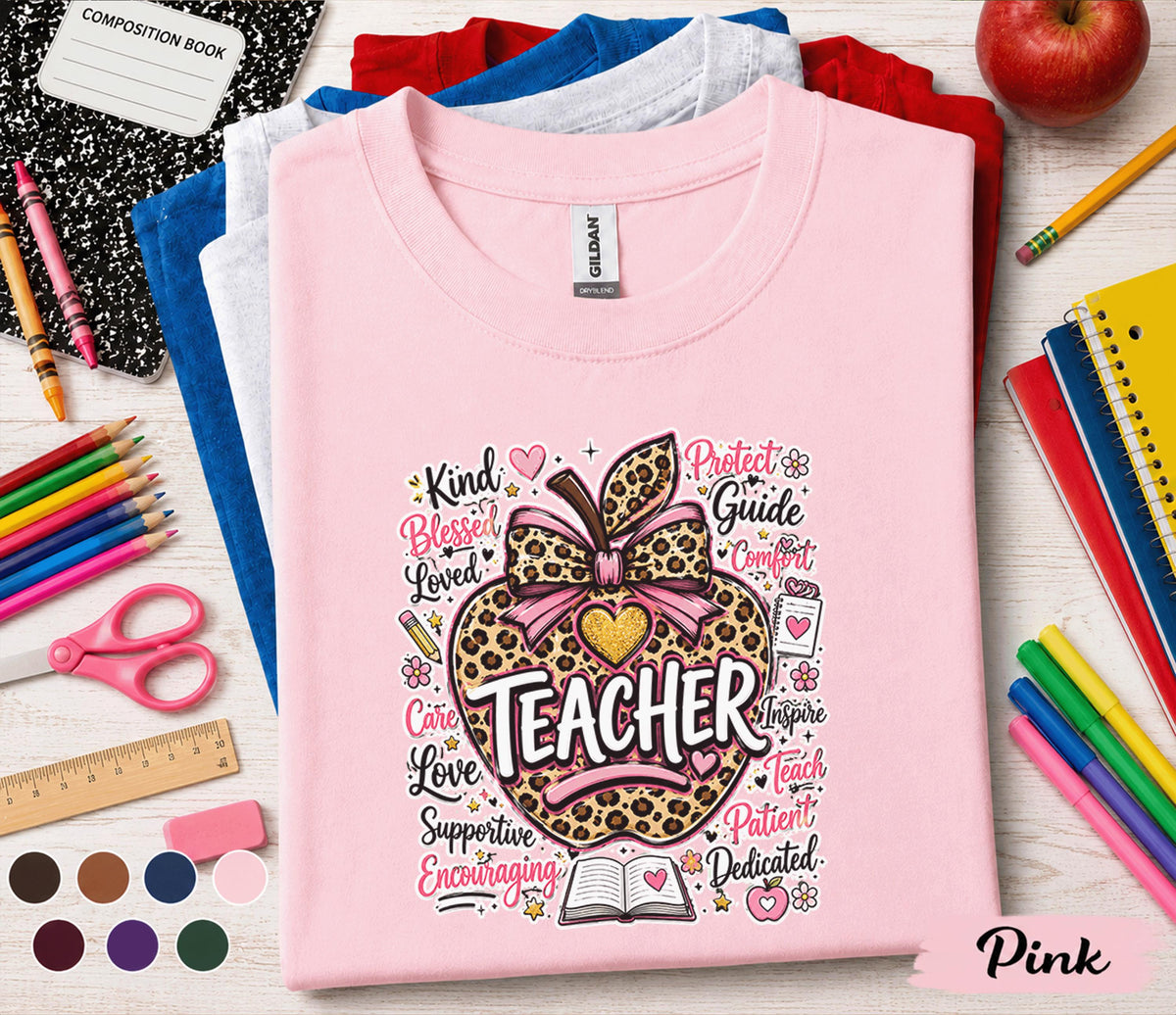 Teacher Apple Shirt, Back to School Teacher Tee, Leopard Apple Teacher Gift Shirt, Cute Teacher Appreciation Shirt, Classroom Educator