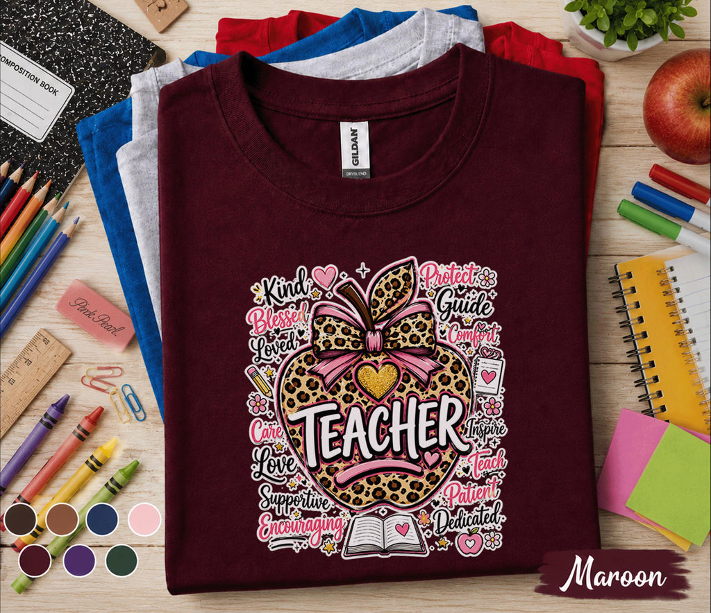 Teacher Apple Shirt, Back to School Teacher Tee, Leopard Apple Teacher Gift Shirt, Cute Teacher Appreciation Shirt, Classroom Educator