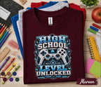 High School Level Unlocked Shirt, Gamer Back to School Tee, Video Game Controller Student Shirt, First Day High School Gift, Gaming School