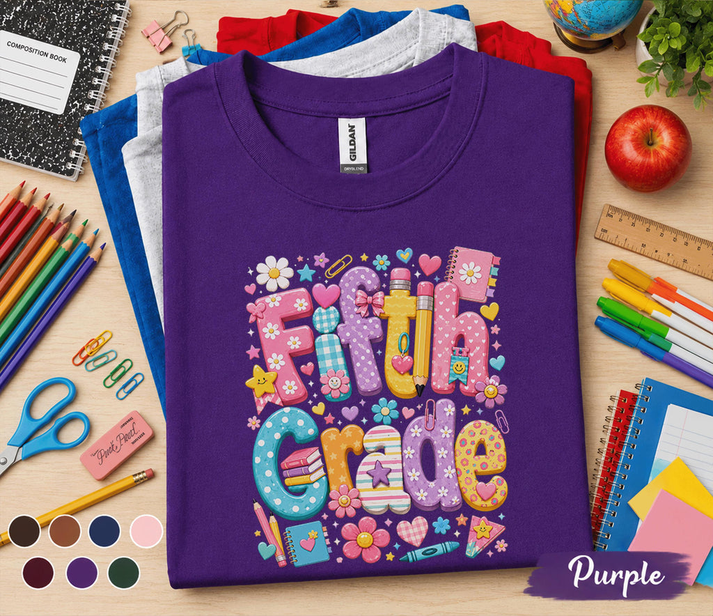 Fifth Grade Shirt, 5th Grade Back to School Tee, First Day of Fifth Grade Shirt, Cute School Student Gift, Colorful Elementary School Shirt