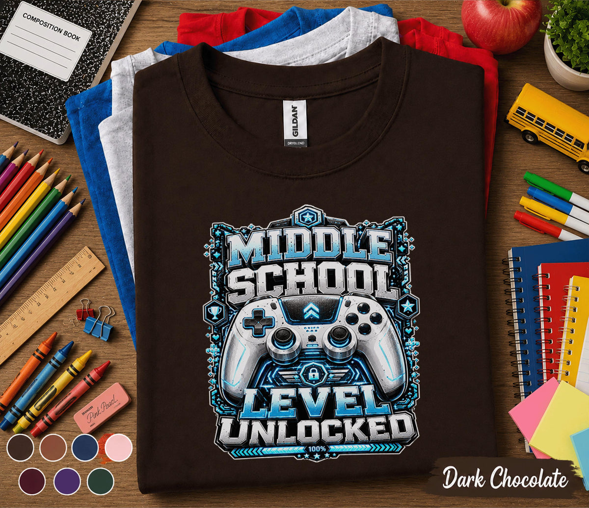 Middle School Level Unlocked Shirt, Gamer Back to School Tee, Video Game Controller School Shirt, First Day Middle School Gift
