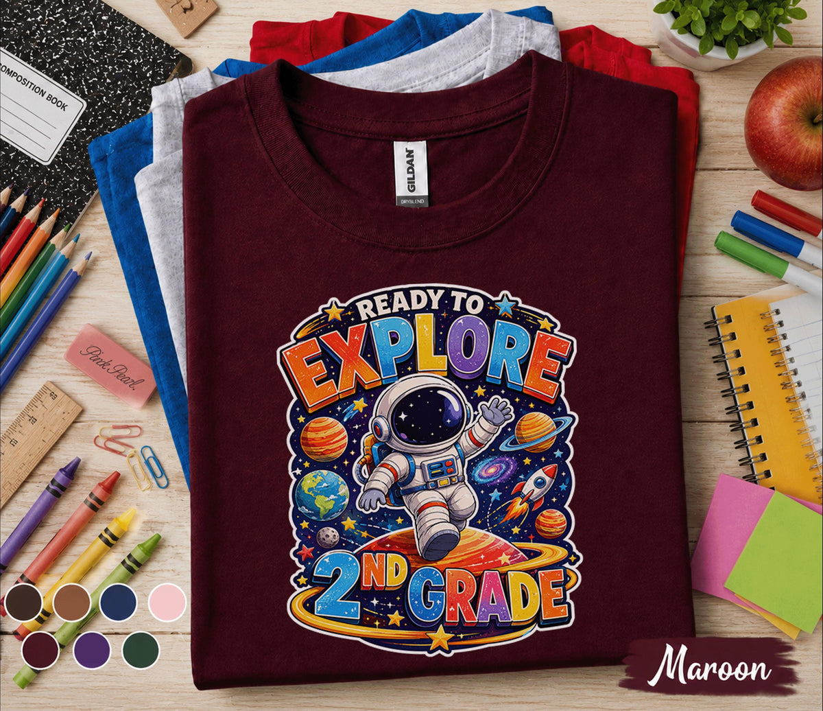 Ready to Explore 2nd Grade Shirt, Second Grade Back to School Tee, Astronaut Space School Shirt, First Day of 2nd Grade Gift